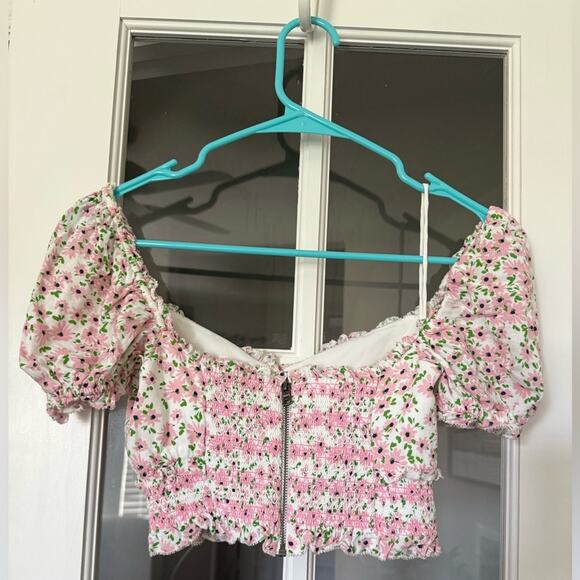 Alice + Olivia Rianna Puff Sleeve Floral Cropped Top XS - Picture 7 of 10